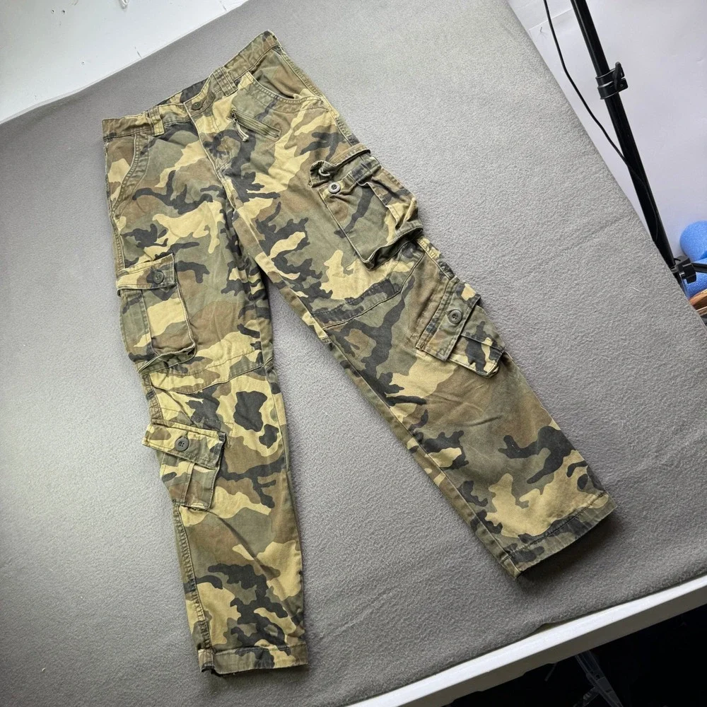 Unbranded Cargo Pants Men 29 Green Camo Pocket Tactical Streetwear Gorpcore